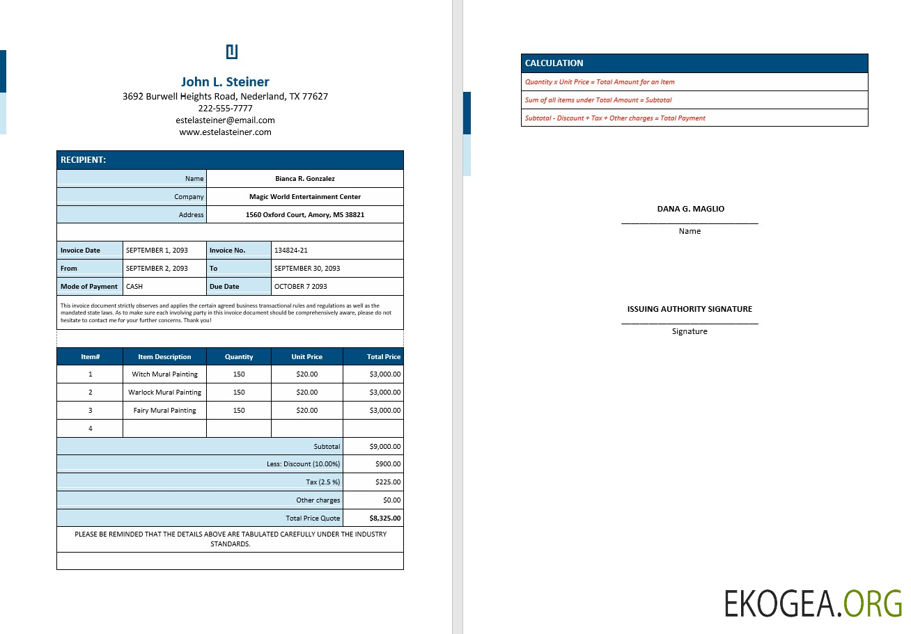 Facture d'artiste indépendant gratuite